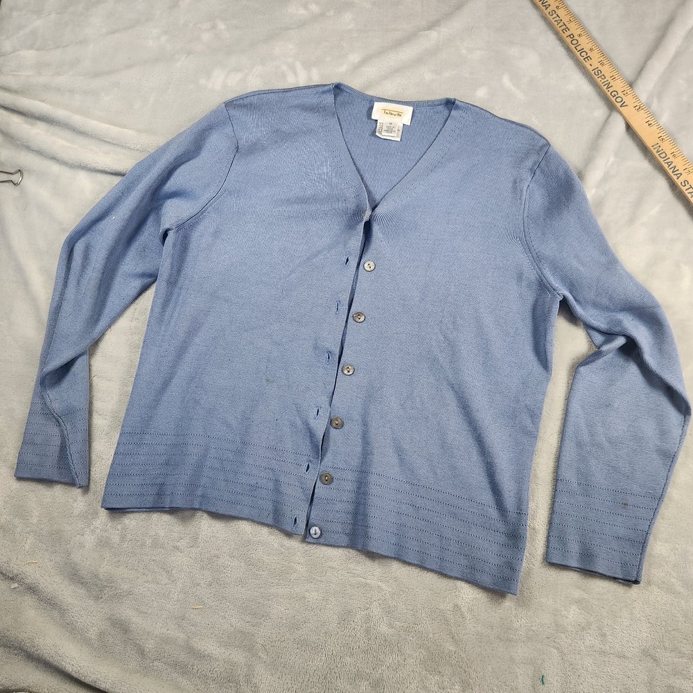 Talbots Blue Silk Blend Blue V Neck Cardigan Size M Cottagecore Grandmacore
